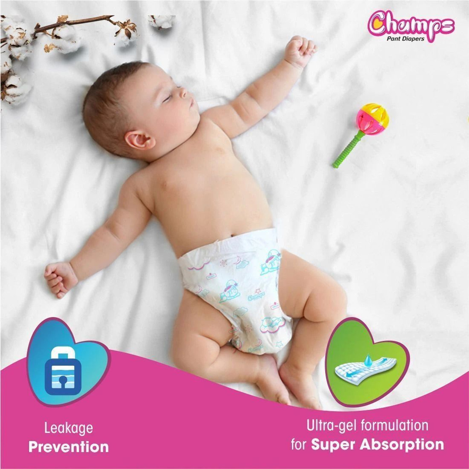 Image of Champs High Absorbent Baby Diaper Pants|Pack of 1 Pant Diapers - M (40 Pieces)