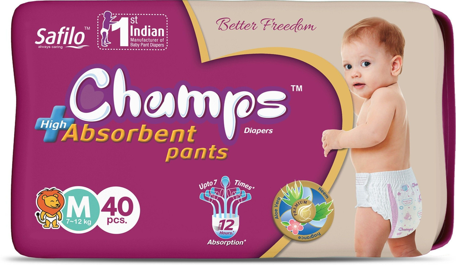 Image of Champs High Absorbent Baby Diaper Pants|Pack of 1 Pant Diapers - M (40 Pieces)