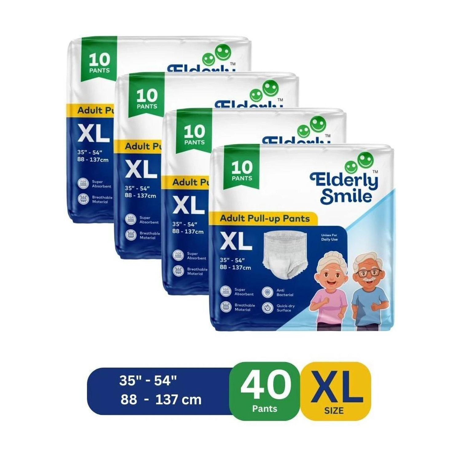 Image of EVELANCE Extra Large Adult Diaper Pants Premium | Waist Size (35-60 Inches) Adult Diapers - XL (80 Pieces)