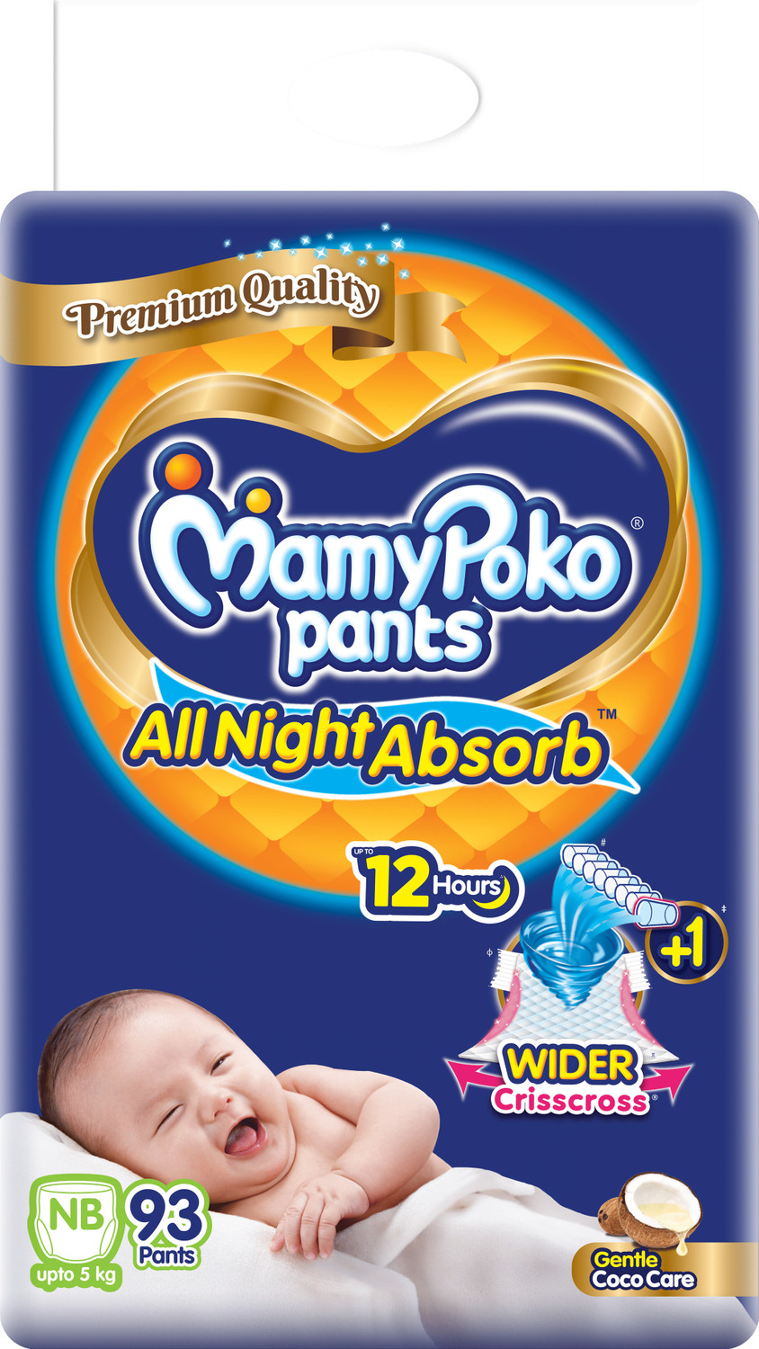 MamyPoko All Night Absorb, Coco Care Pant Diapers - New Born (93 Pieces) - Image 1