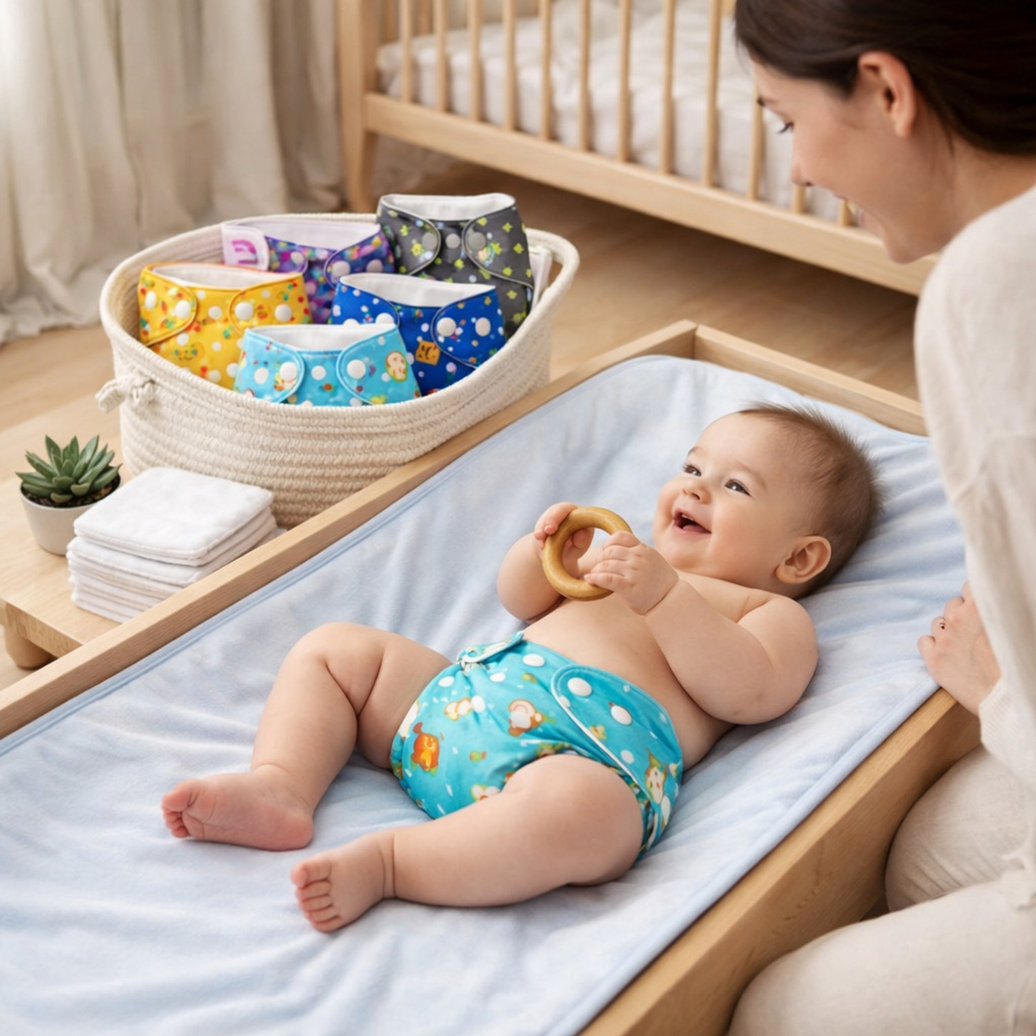 Image of ocean count Baby washable New cloth Diapers combo of 6 Nappies with Multi Layered Pant Diapers - New Born (6 Pieces)