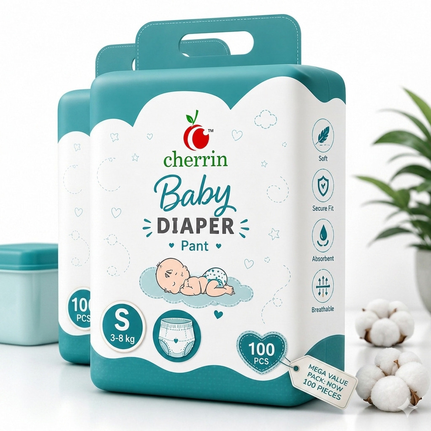 Image of Secure Hug Super Dry Baby Diaper Pants with 3 Layer Leakage Protection & High Absorbency Pant Diapers - S (100 Pieces)