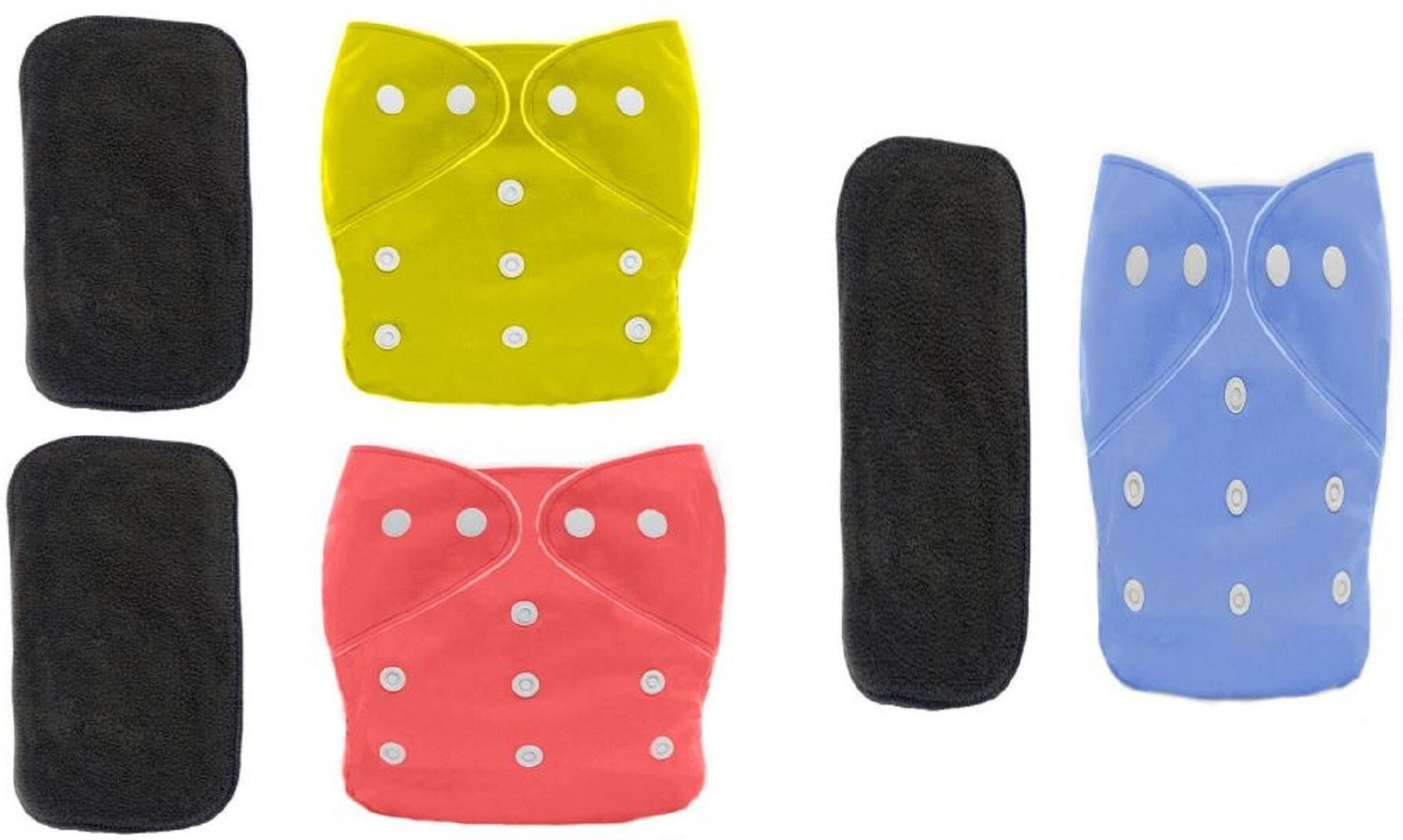 Image of TINNY TOTS Pack of 6 Pocket Button Style Baby Reusable Cloth Diaper Nappies (Without Inserts) Washable Quick-Dry Adjustable All-In-One Diapers Wetfree For New Borns /Toddlers /Infants /New Borns(B,P,Y,G,O) Pant Diapers - S - M (6 Pieces)