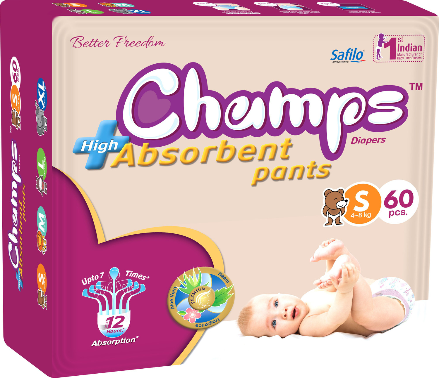 Image of Champs High Absorbent Baby Diaper Pants|Pack of 1 Pant Diapers - M (40 Pieces)