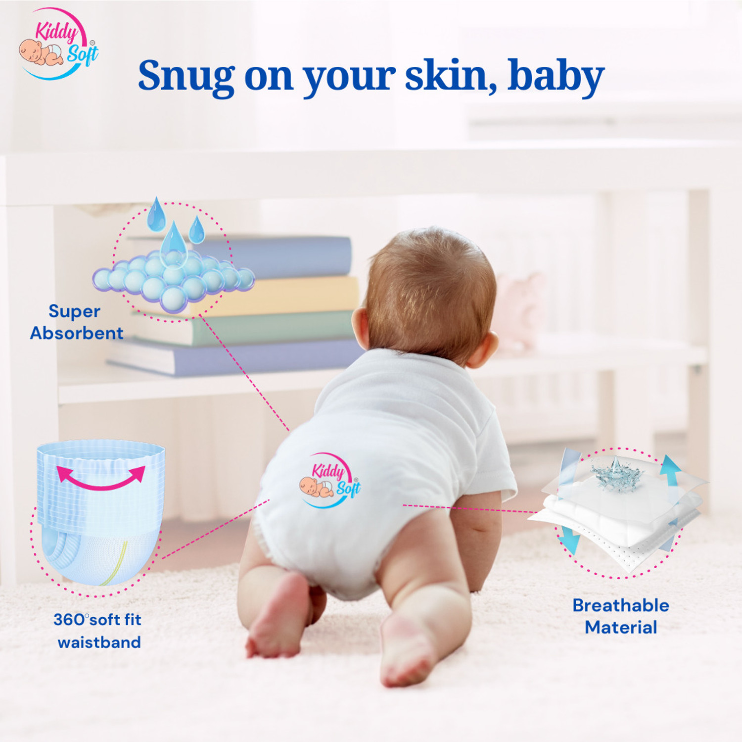 Image of KiddySoft New Born Baby Pants Diapers - Pack of 44 Tape Diapers - New Born (44 Pieces)