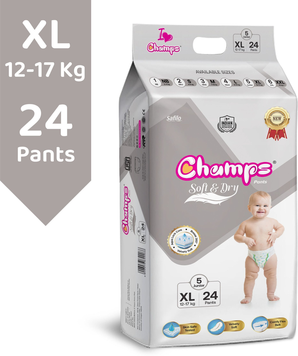 Image of Champs High Absorbent Baby Diaper Pants|Pack of 1 Pant Diapers - M (40 Pieces)