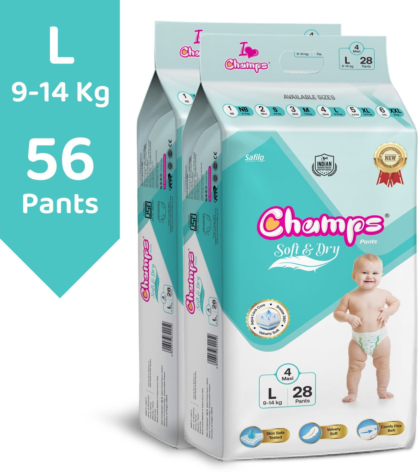 Image of Champs High Absorbent Baby Diaper Pants|Pack of 1 Pant Diapers - M (40 Pieces)