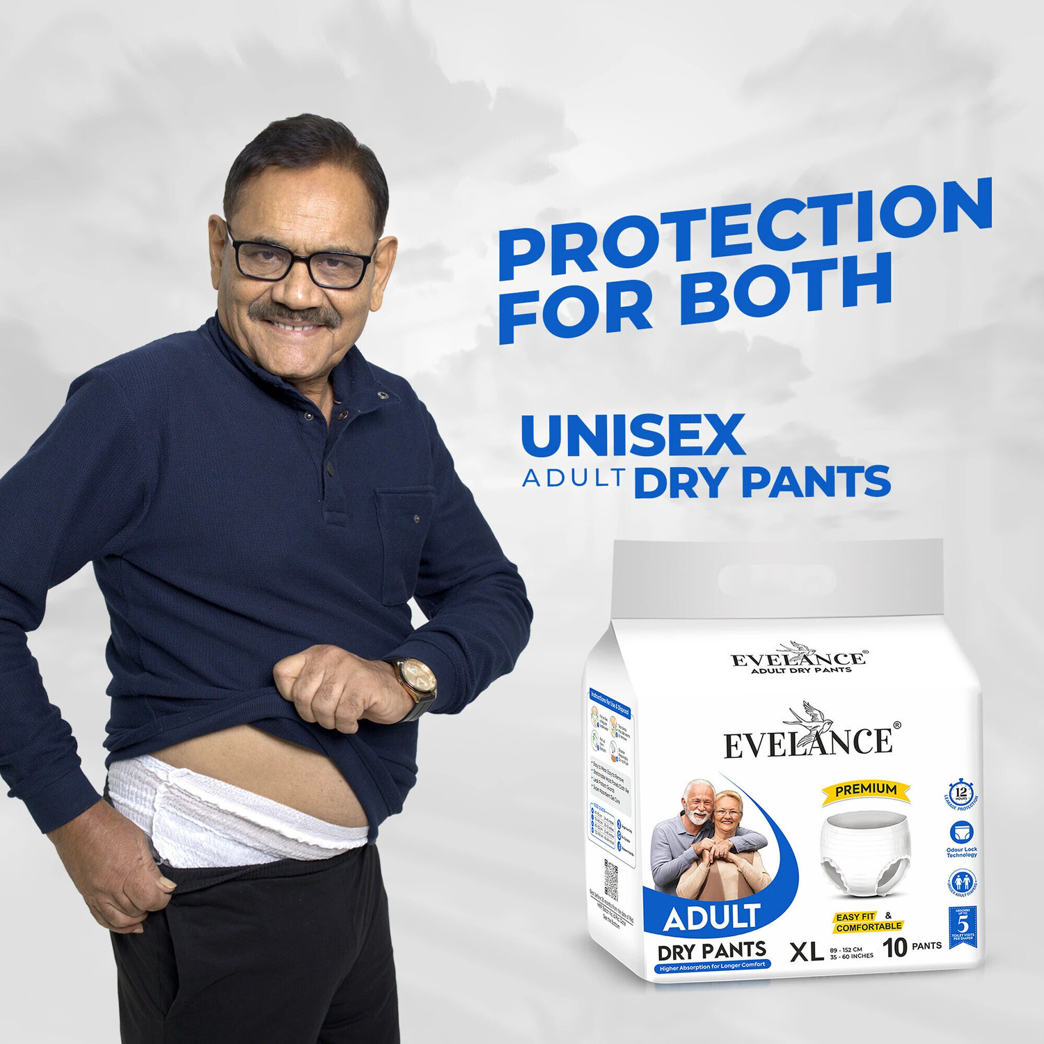 Image of EVELANCE Extra Large Adult Diaper Pants Premium | Waist Size (35-60 Inches) Adult Diapers - XL (80 Pieces)