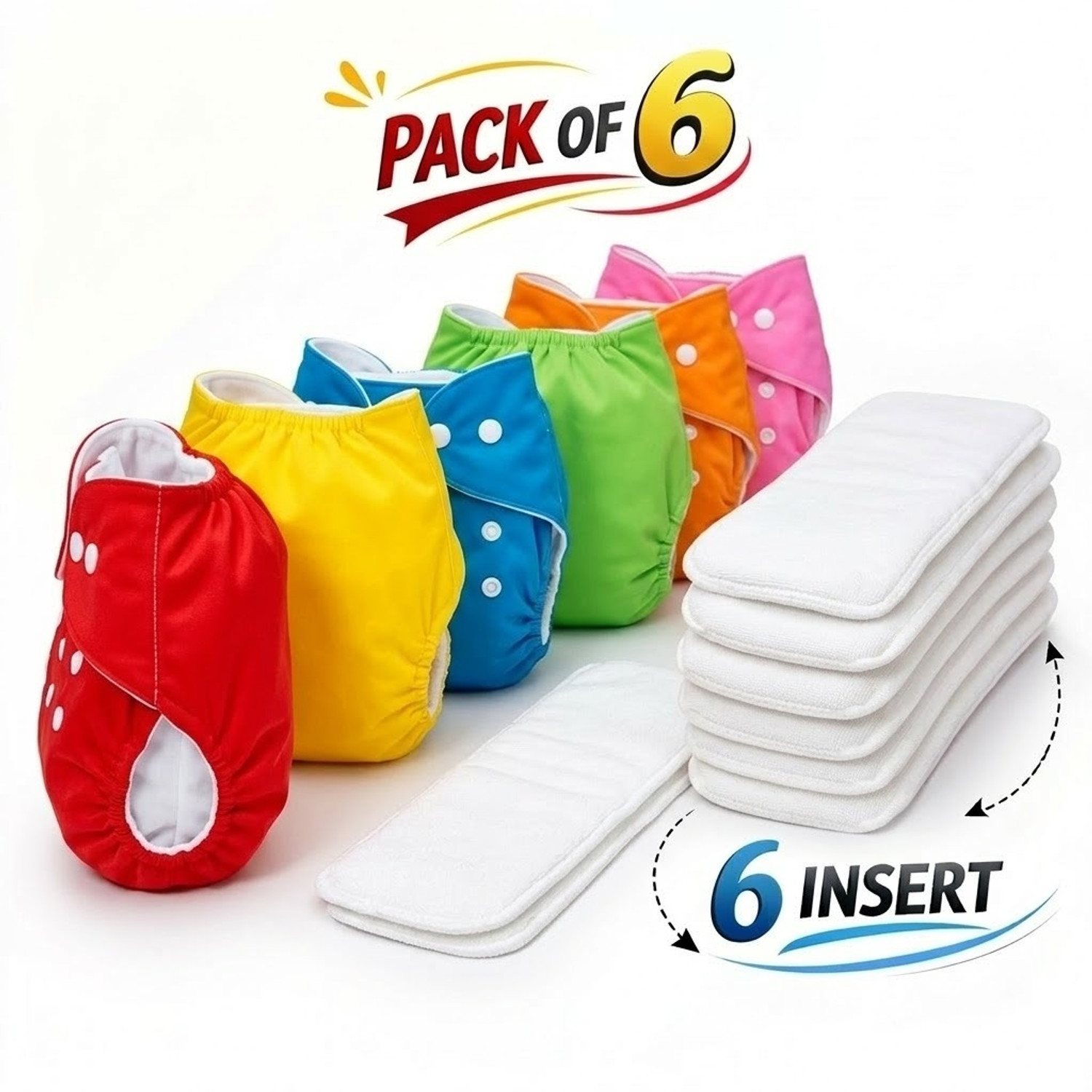 Image of ocean count Baby washable New cloth Diapers combo of 6 Nappies with Multi Layered Pant Diapers - New Born (6 Pieces)