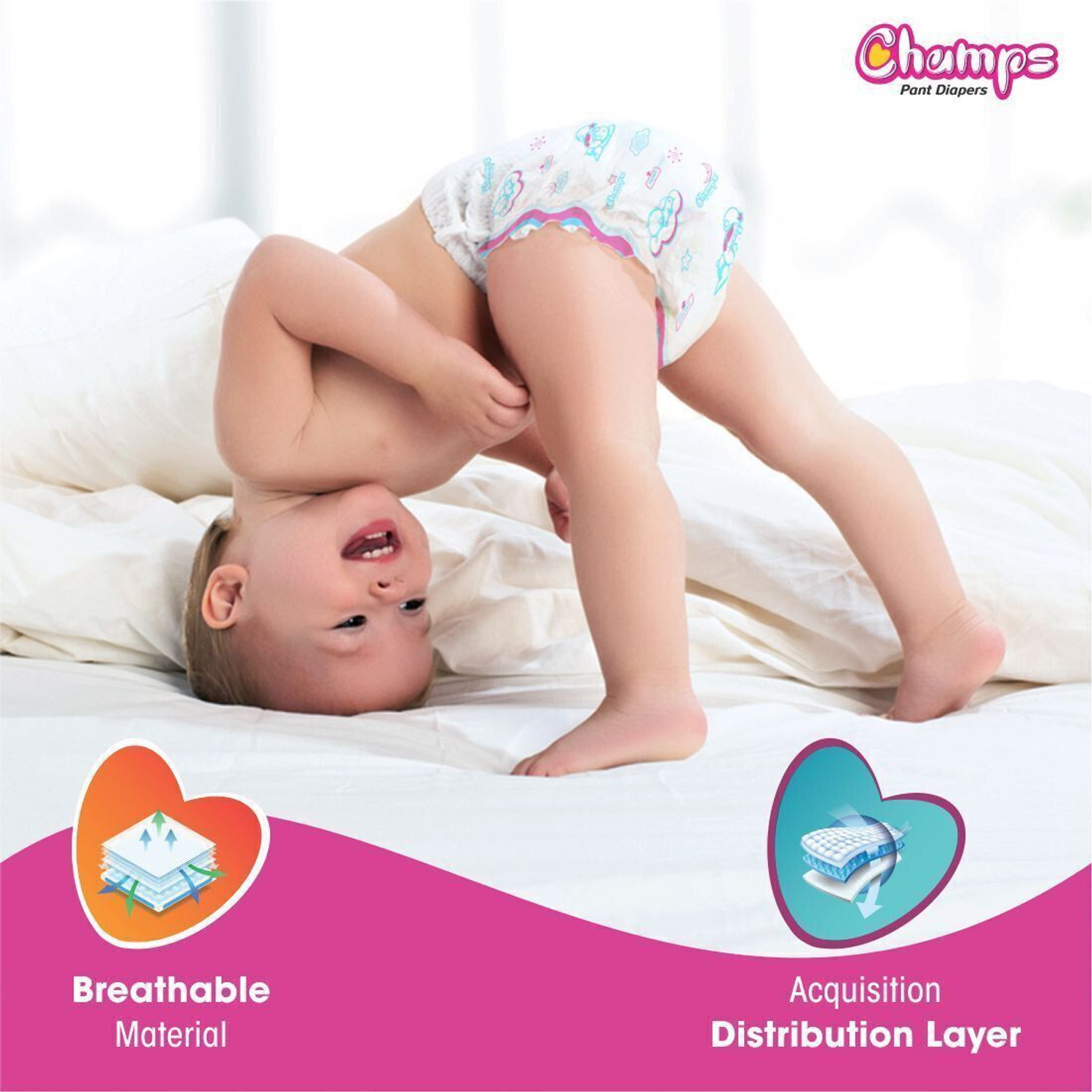 Image of Champs High Absorbent Baby Diaper Pants|Pack of 1 Pant Diapers - M (40 Pieces)