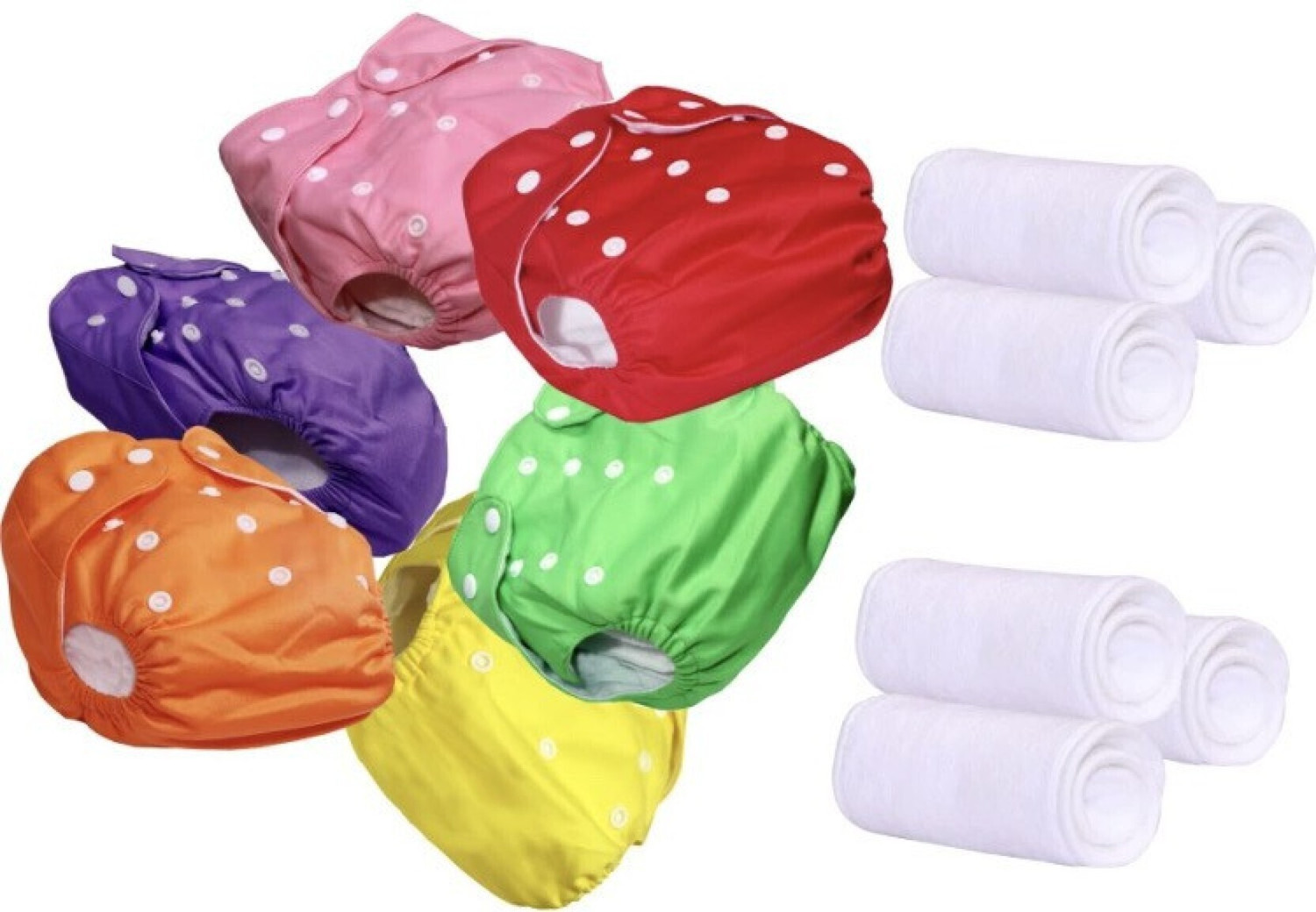 Image of TINNY TOTS Pack of 6 Pocket Button Style Baby Reusable Cloth Diaper Nappies (Without Inserts) Washable Quick-Dry Adjustable All-In-One Diapers Wetfree For New Borns /Toddlers /Infants /New Borns(B,P,Y,G,O) Pant Diapers - S - M (6 Pieces)