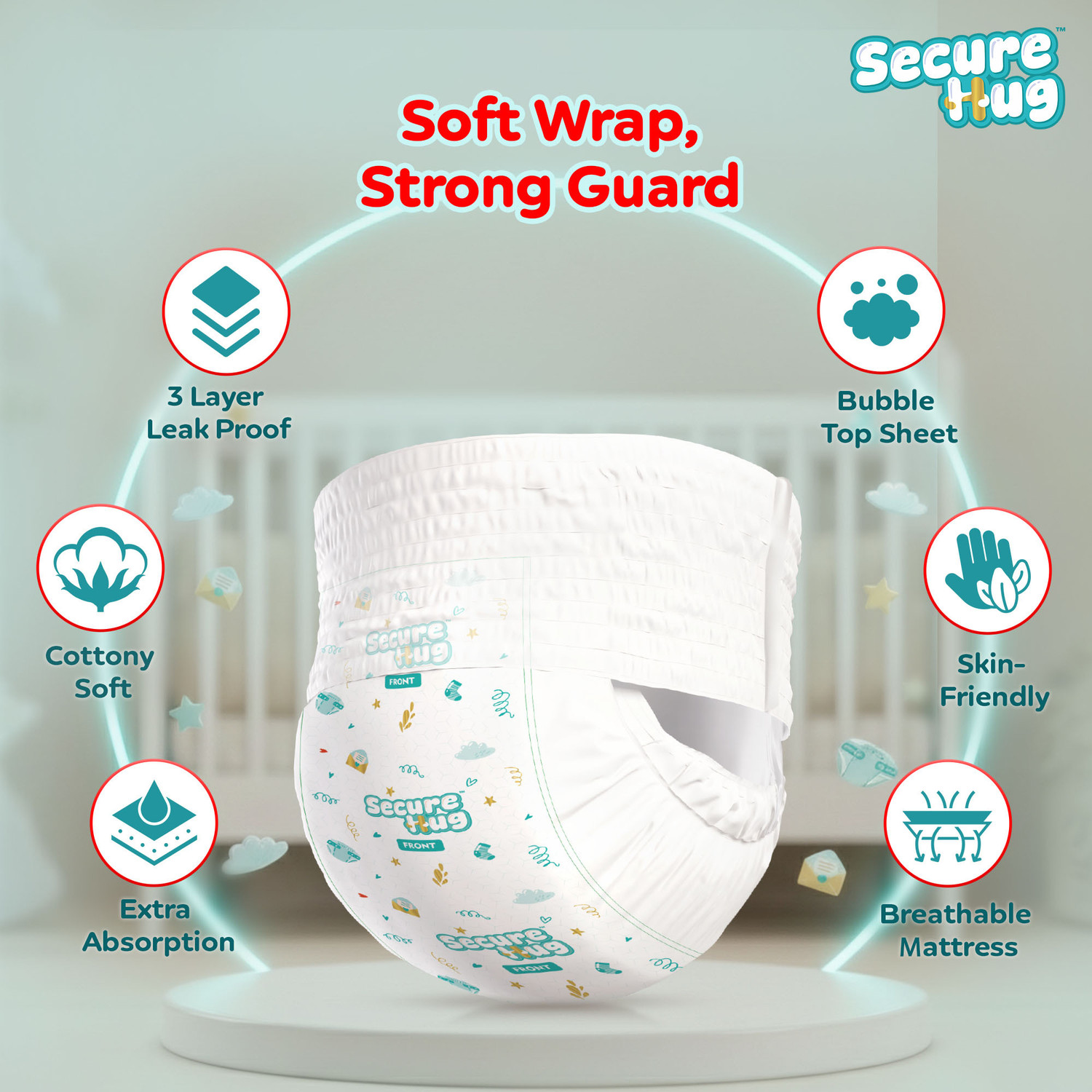 Image of Secure Hug Super Dry Baby Diaper Pants with 3 Layer Leakage Protection & High Absorbency Pant Diapers - S (100 Pieces)