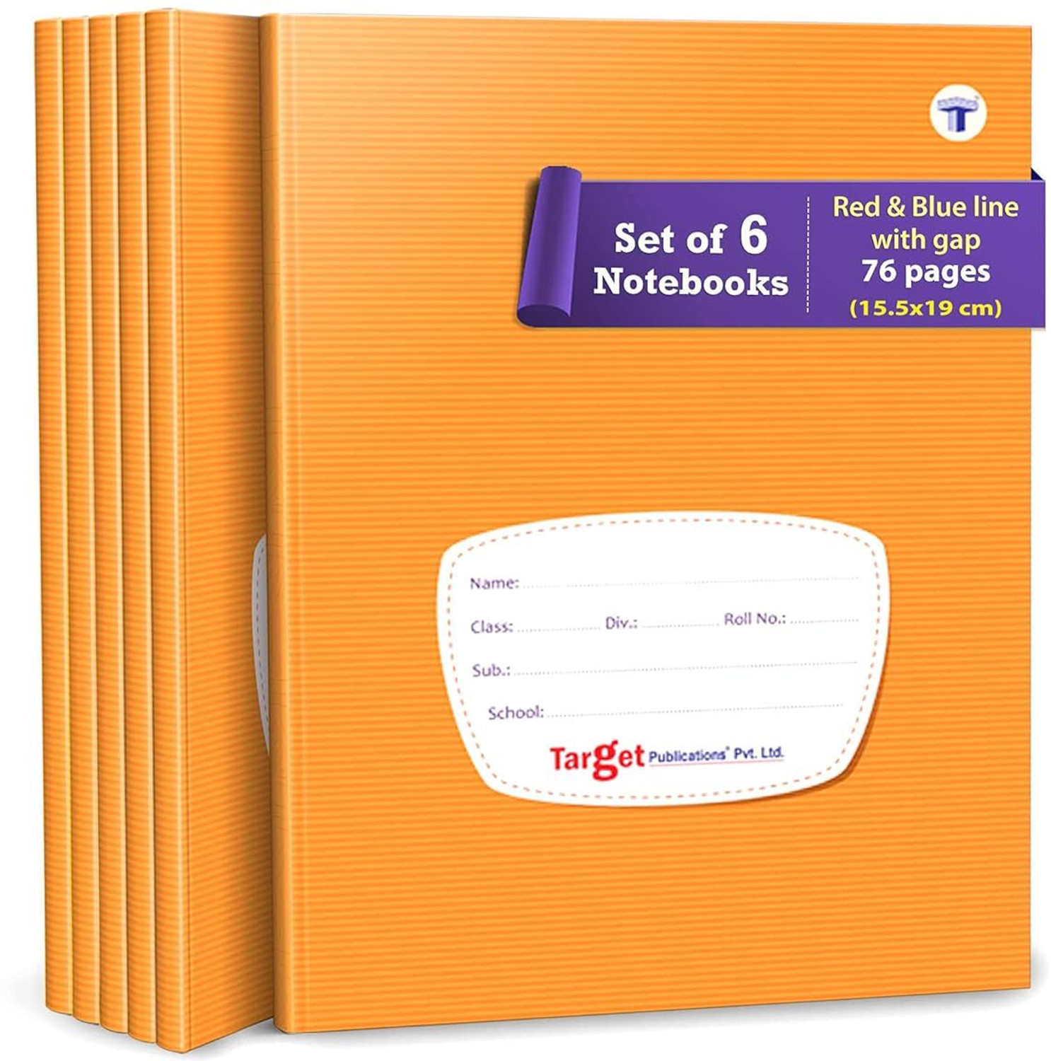 Image of Target Publications Small Notebooks Four Line (76 Ruled Pages) | Soft Brown Cover | 18 cm x 24 cm Approx | Red and Blue Line Writing Practice Books with Page Numbers | Pack of 12 Books | GSM 58 Regular Notebook Ruled Pages 912 Pages (Brown, Pack of 12)