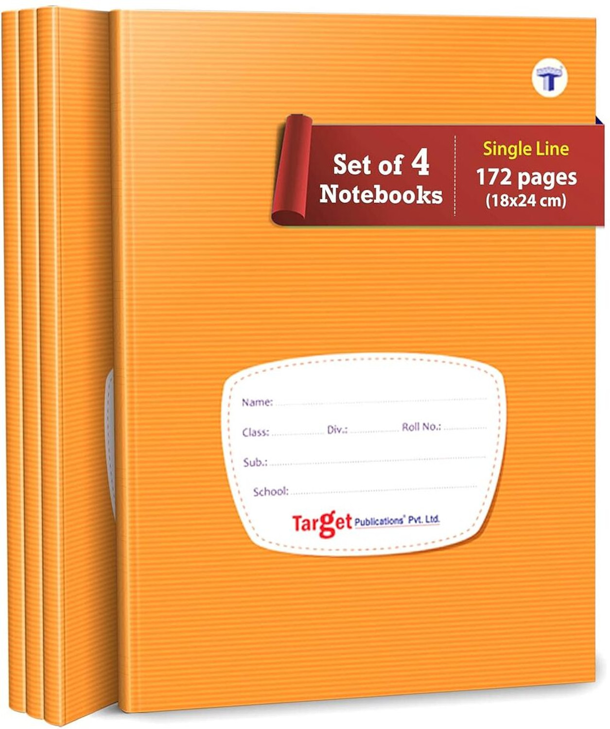 Image of Target Publications Small Notebooks Four Line (76 Ruled Pages) | Soft Brown Cover | 18 cm x 24 cm Approx | Red and Blue Line Writing Practice Books with Page Numbers | Pack of 12 Books | GSM 58 Regular Notebook Ruled Pages 912 Pages (Brown, Pack of 12)