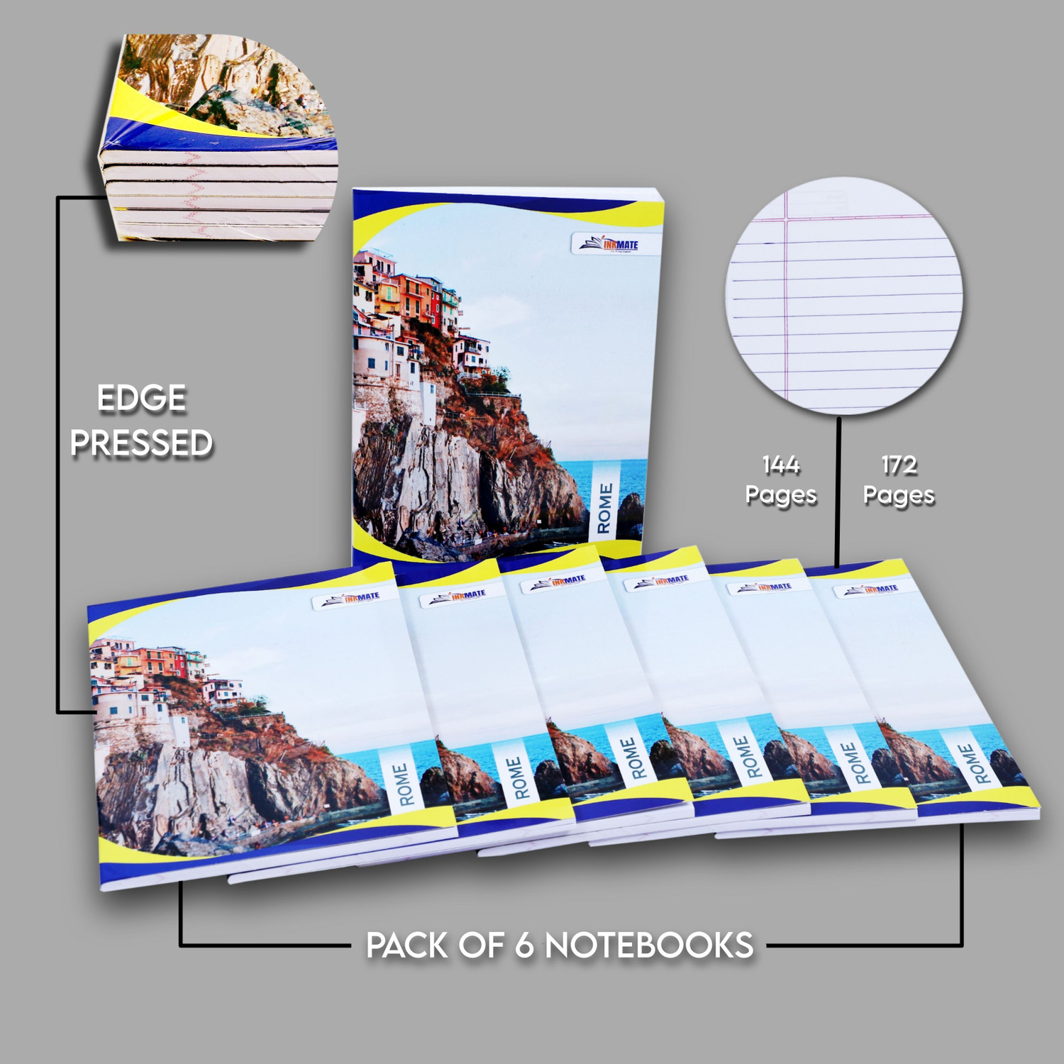Image of INKMATE ENTERPRISES INKMATE A5 Notebook SINGLE LINE 172 Pages (MUTILCOLOR, Pack of 6)