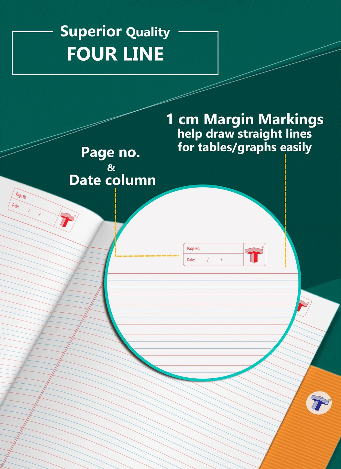 Image of Target Publications Small Notebooks Four Line (76 Ruled Pages) | Soft Brown Cover | 18 cm x 24 cm Approx | Red and Blue Line Writing Practice Books with Page Numbers | Pack of 12 Books | GSM 58 Regular Notebook Ruled Pages 912 Pages (Brown, Pack of 12)