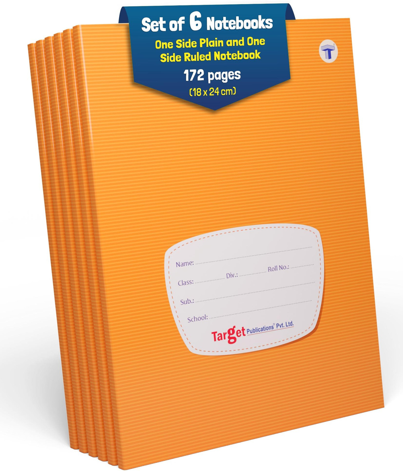 Image of Target Publications Single Line Notebooks | One Side Blank /Unruled & One Side Ruled | 172 Pages Regular Notebook One Side Blank & One Side Ruled 172 Pages (Brown, Pack of 5)