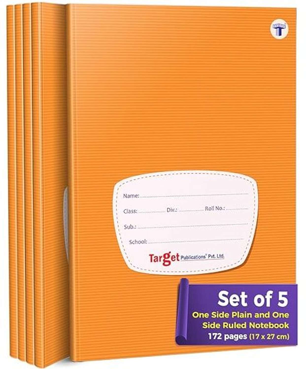 Image of Target Publications Single Line Notebooks | One Side Blank /Unruled & One Side Ruled | 172 Pages Regular Notebook One Side Blank & One Side Ruled 172 Pages (Brown, Pack of 5)