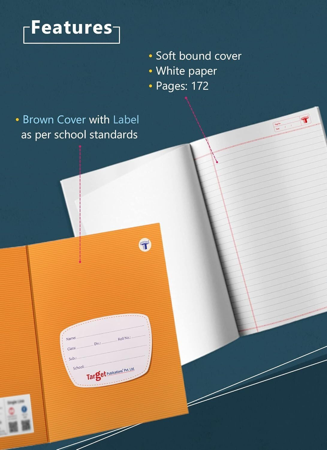 Image of Target Publications Single Line Notebooks | One Side Blank /Unruled & One Side Ruled | 172 Pages Regular Notebook One Side Blank & One Side Ruled 172 Pages (Brown, Pack of 5)