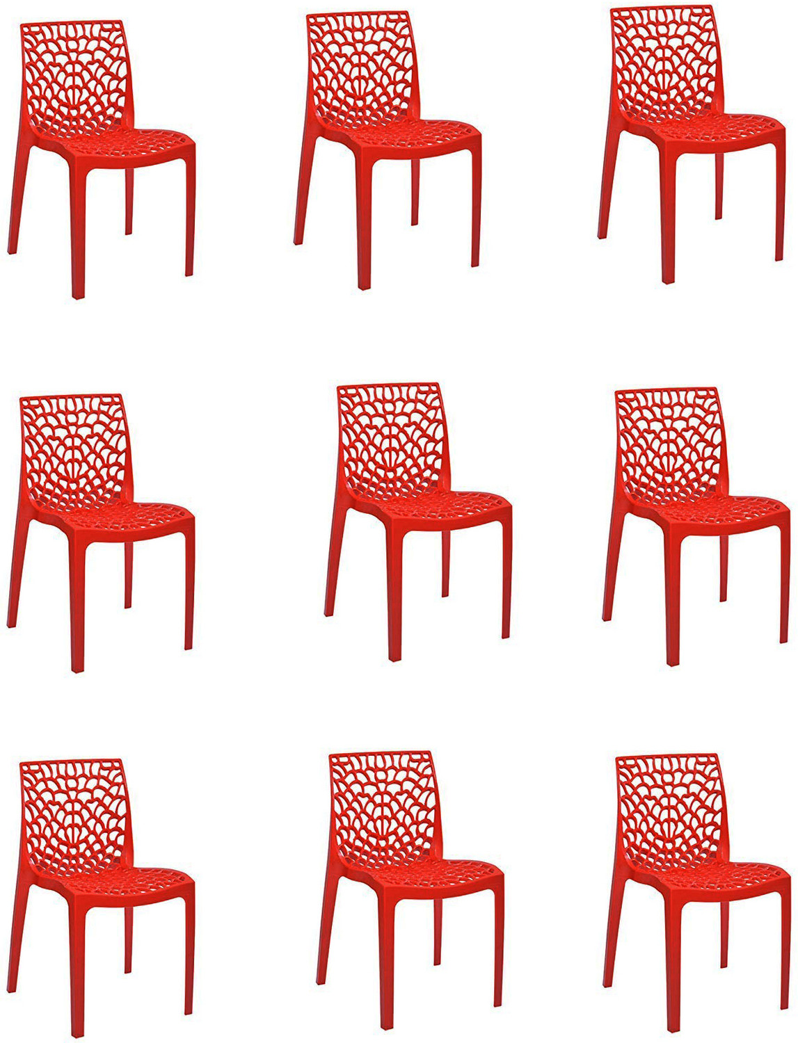 Image of RATISON Designer Web Chair Plastic Living Room Outdoor Indoor Jali chair for home study Plastic Dining Chair (Set of 9, Finish Color - RED)