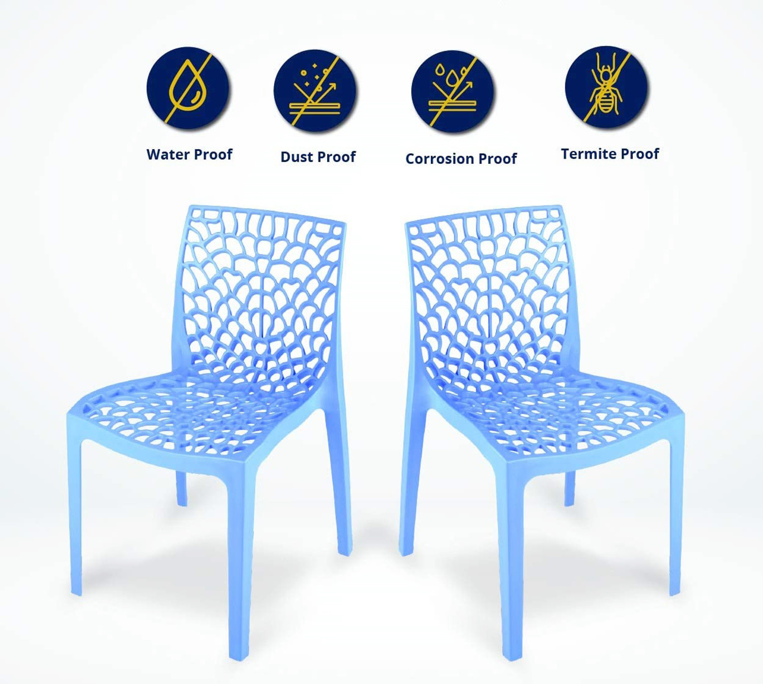 Image of SOMRAJ Plastic Web Chair Outdoor Indoor fully ventilated for home hotel Plastic Dining Chair (Set of 10, Finish Color - blue)