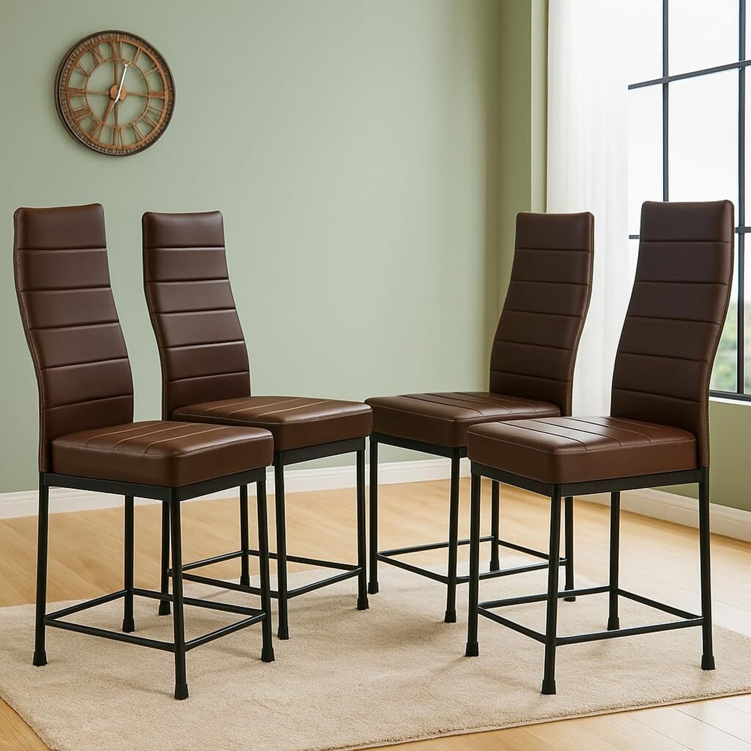 Image of JPIRONS Metal Frame Walnut Dining Chair for Dining Room & Cafe, home and living room Metal Dining Chair (Set of 4, Finish Color - BLACK)