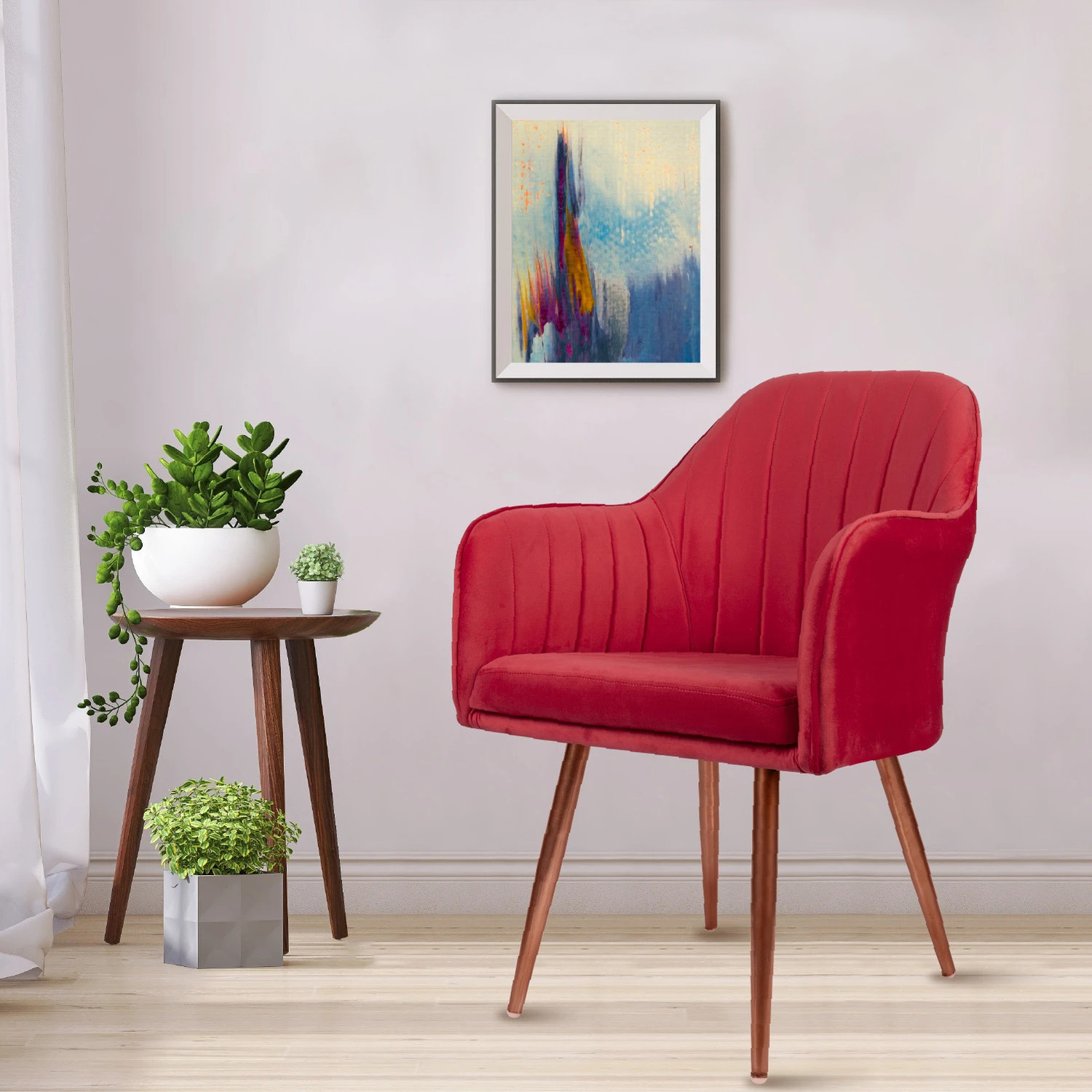 Image of Vergo Plush Velvet Accent Chair, Cushion Seat for Study, Living Room,Cafe, Restaurants Fabric Dining Chair (Set of 1, Finish Color - Red)