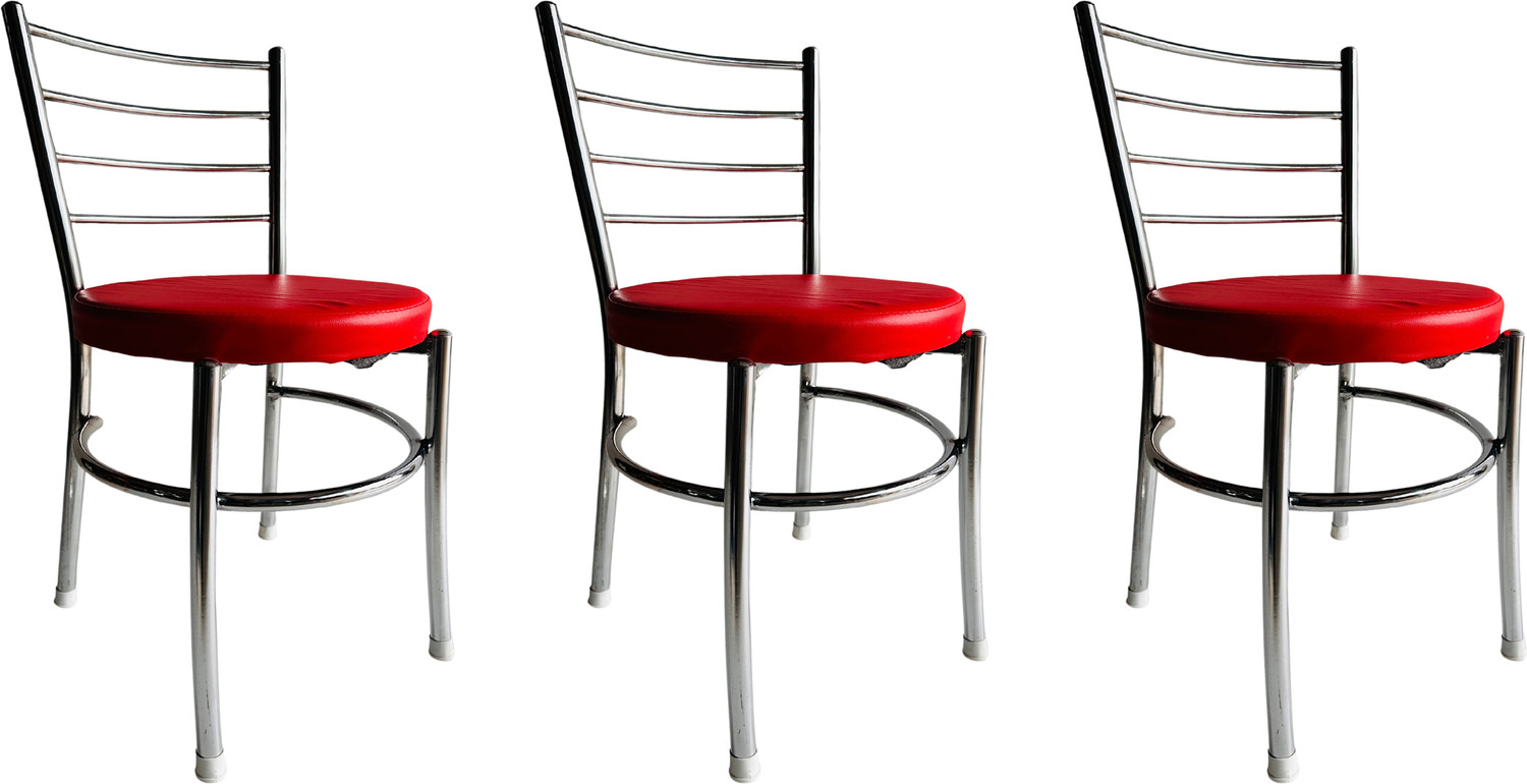 Image of Goyal Steel & Furniture Industries Modern Leatherette steel Dining Chair for Kitchen and Living Room Metal Dining Chair (Set of 3, Finish Color - red)