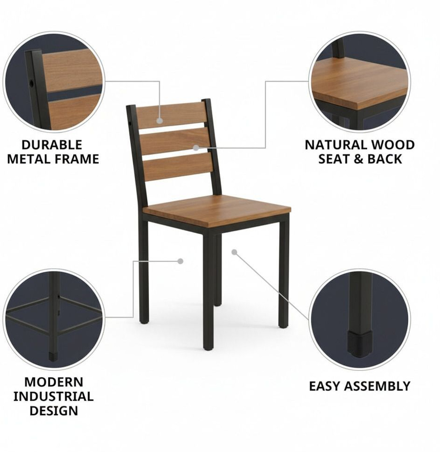 Image of JPIRONS Metal Frame Walnut Dining Chair for Dining Room & Cafe, home and living room Metal Dining Chair (Set of 4, Finish Color - BLACK)
