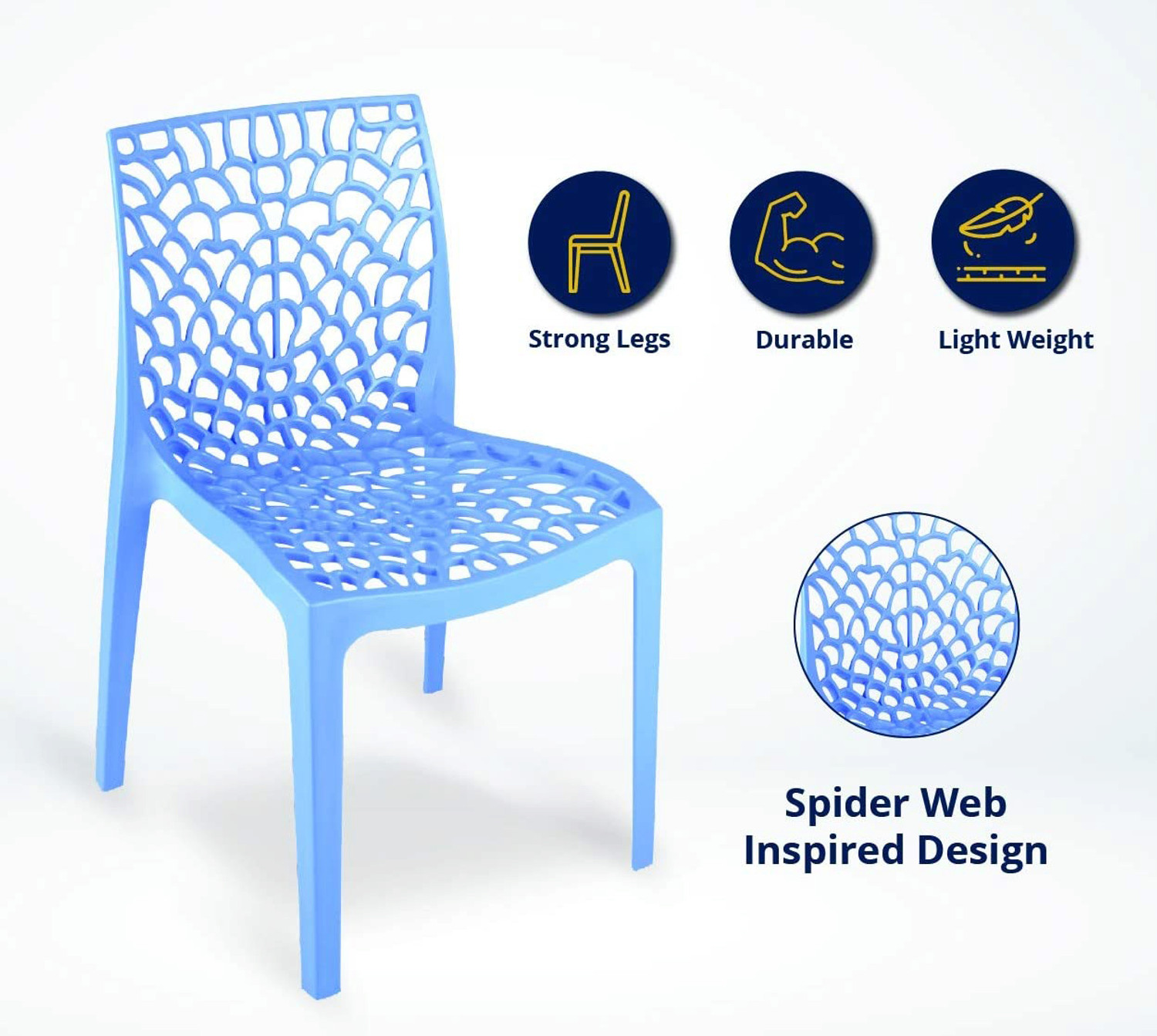 Image of SOMRAJ Plastic Web Chair Outdoor Indoor fully ventilated for home hotel Plastic Dining Chair (Set of 10, Finish Color - blue)