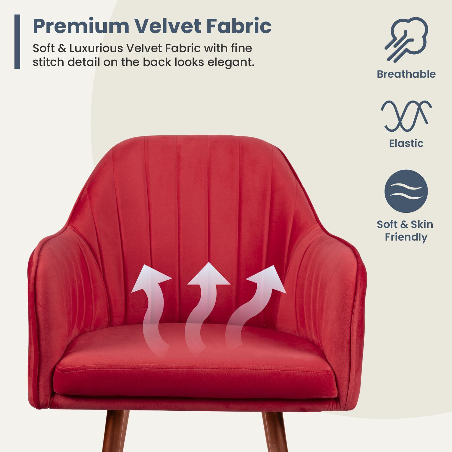 Image of Vergo Plush Velvet Accent Chair, Cushion Seat for Study, Living Room,Cafe, Restaurants Fabric Dining Chair (Set of 1, Finish Color - Red)