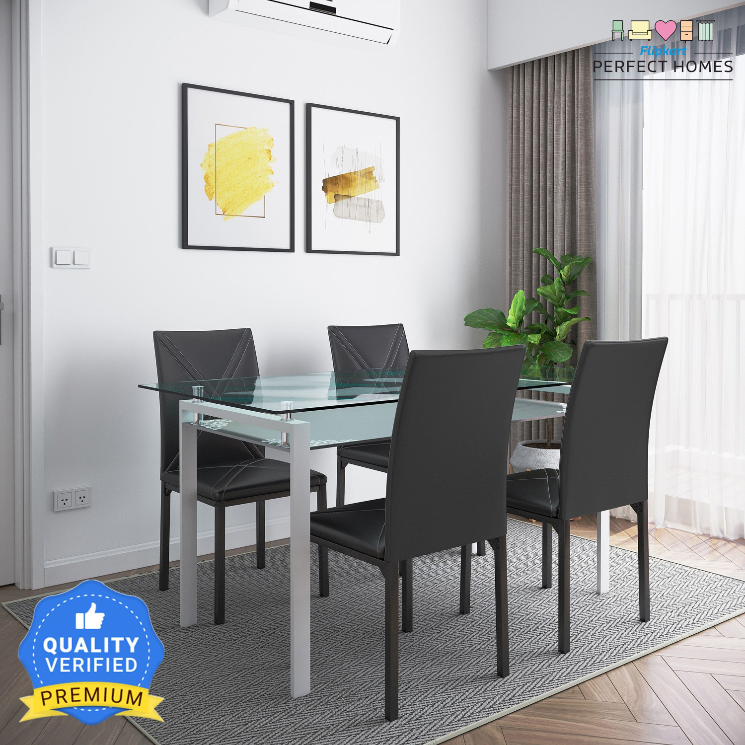 Image of furniba 4 Seater Dining Table Set for Home | dining set with chairs | Engineered Wood 4 Seater Dining Set (Finish Color -oak, DIY(Do-It-Yourself))