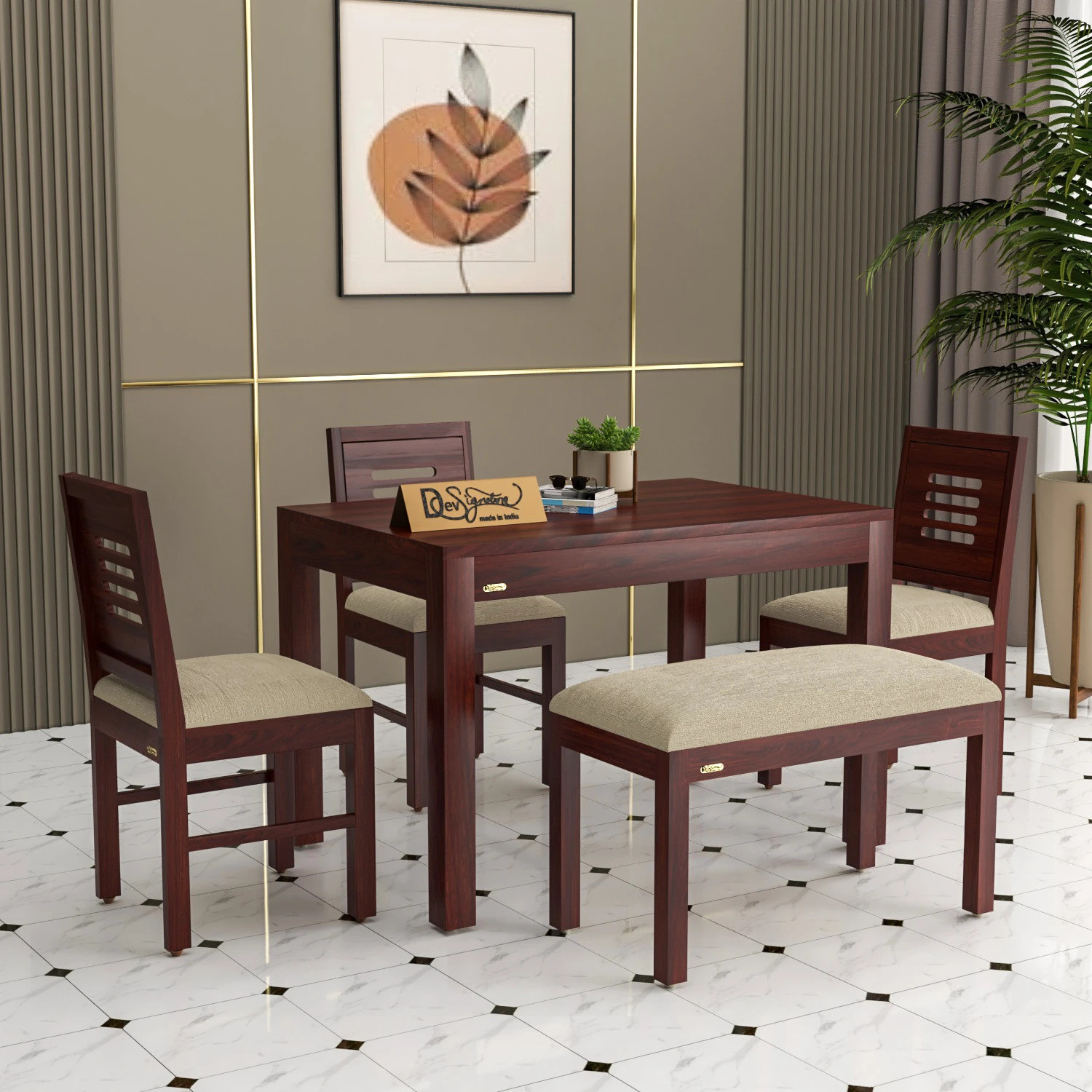 Image of Flipkart Perfect Homes Quattro Solid Wood 4 Seater Dining Set (Finish Color -Oak2, DIY(Do-It-Yourself))