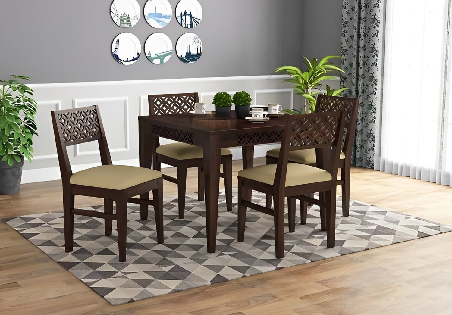 Image of Devsignature Solid Sheesham Wood Six Seater Dining Set For Kitchen , Hotel , Restaurant Solid Wood 6 Seater Dining Set (Finish Color -Walnut, DIY(Do-It-Yourself))