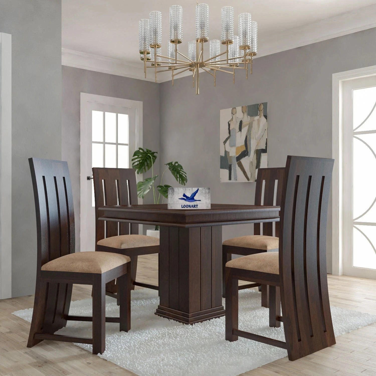 Image of Flipkart Perfect Homes Quattro Solid Wood 4 Seater Dining Set (Finish Color -Oak2, DIY(Do-It-Yourself))