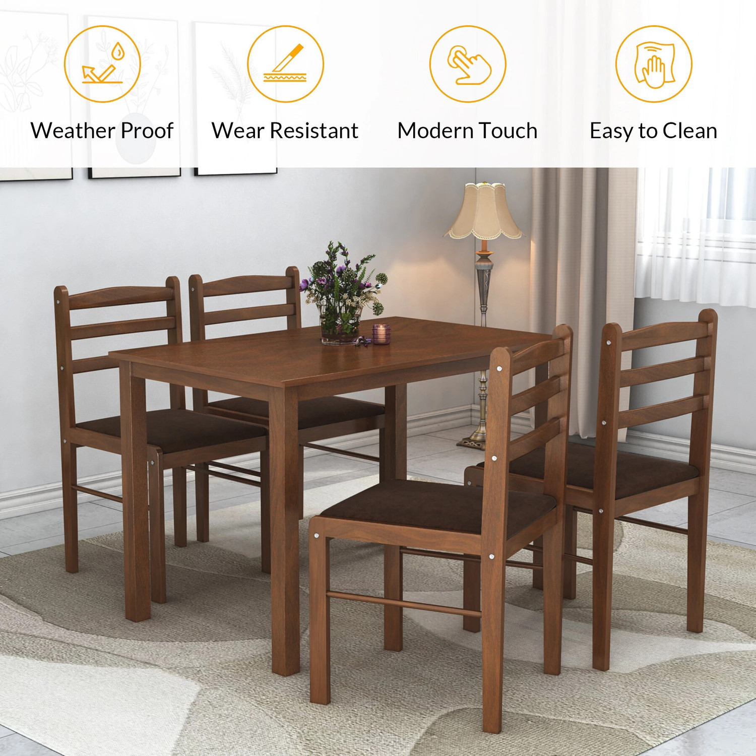 Image of Flipkart Perfect Homes Quattro Solid Wood 4 Seater Dining Set (Finish Color -Oak2, DIY(Do-It-Yourself))