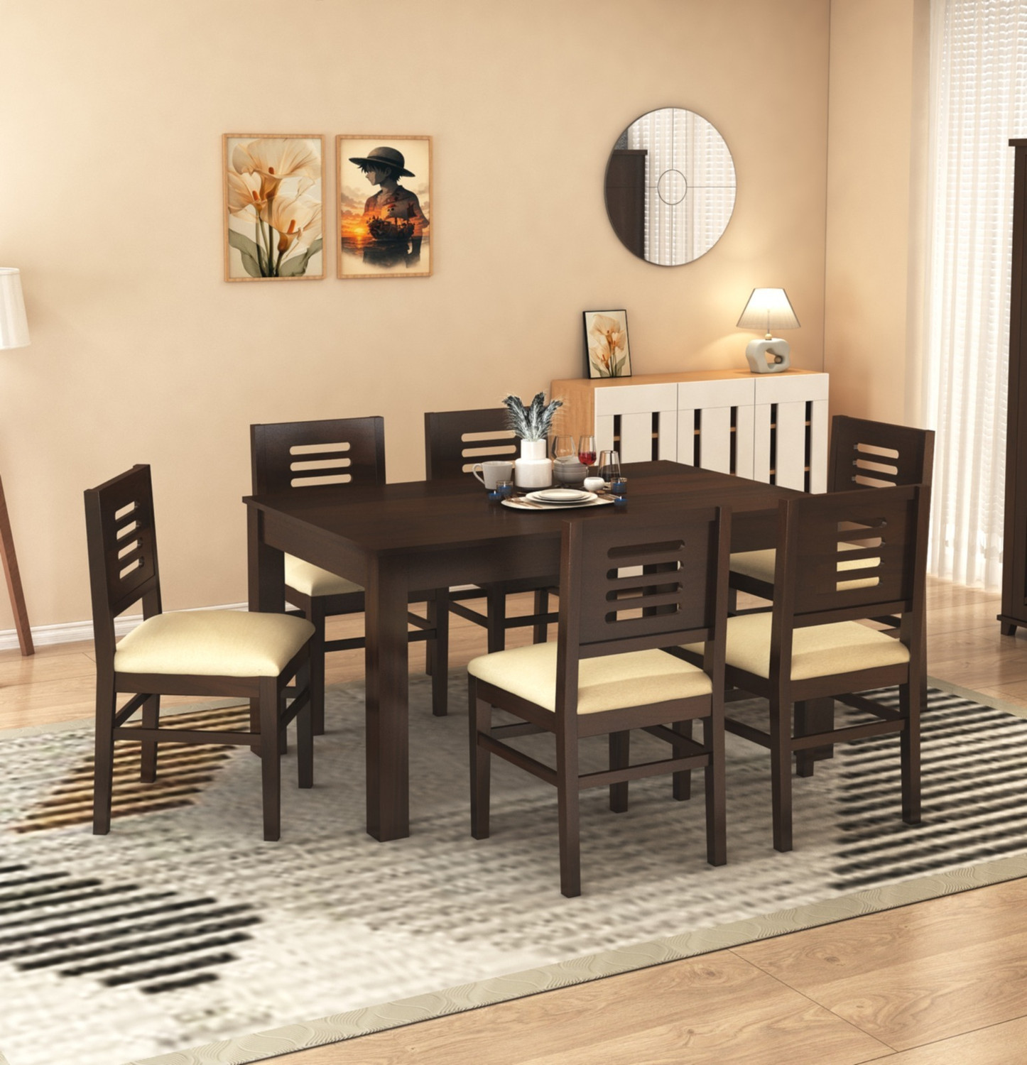 Image of Flipkart Perfect Homes Quattro Solid Wood 4 Seater Dining Set (Finish Color -Oak2, DIY(Do-It-Yourself))