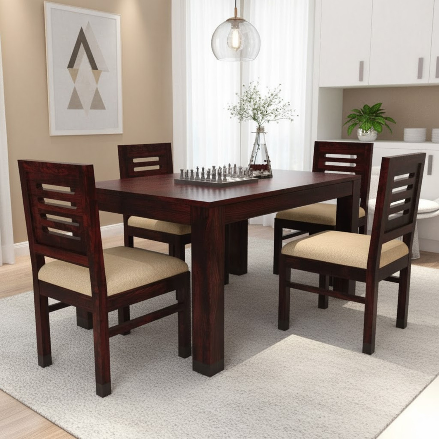 Image of furniba 4 Seater Dining Table Set for Home | dining set with chairs | Engineered Wood 4 Seater Dining Set (Finish Color -oak, DIY(Do-It-Yourself))