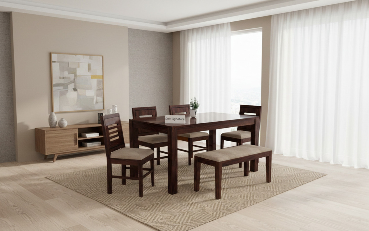 Image of Devsignature Solid Sheesham Wood Six Seater Dining Set For Kitchen , Hotel , Restaurant Solid Wood 6 Seater Dining Set (Finish Color -Walnut, DIY(Do-It-Yourself))