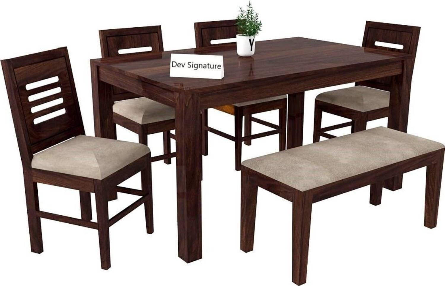 Image of Devsignature Solid Sheesham Wood Six Seater Dining Set For Kitchen , Hotel , Restaurant Solid Wood 6 Seater Dining Set (Finish Color -Walnut, DIY(Do-It-Yourself))