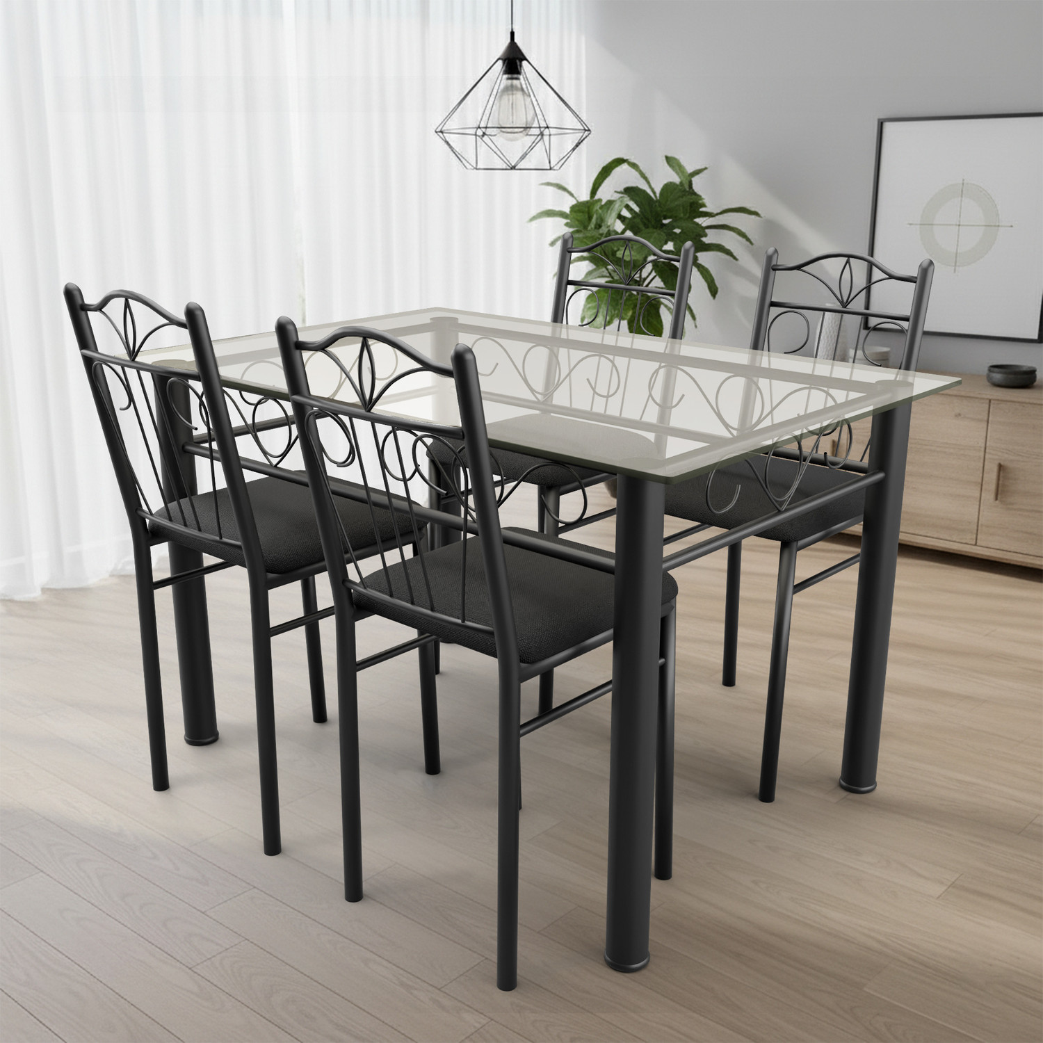 Image of furniba 4 Seater Dining Table Set for Home | dining set with chairs | Engineered Wood 4 Seater Dining Set (Finish Color -oak, DIY(Do-It-Yourself))