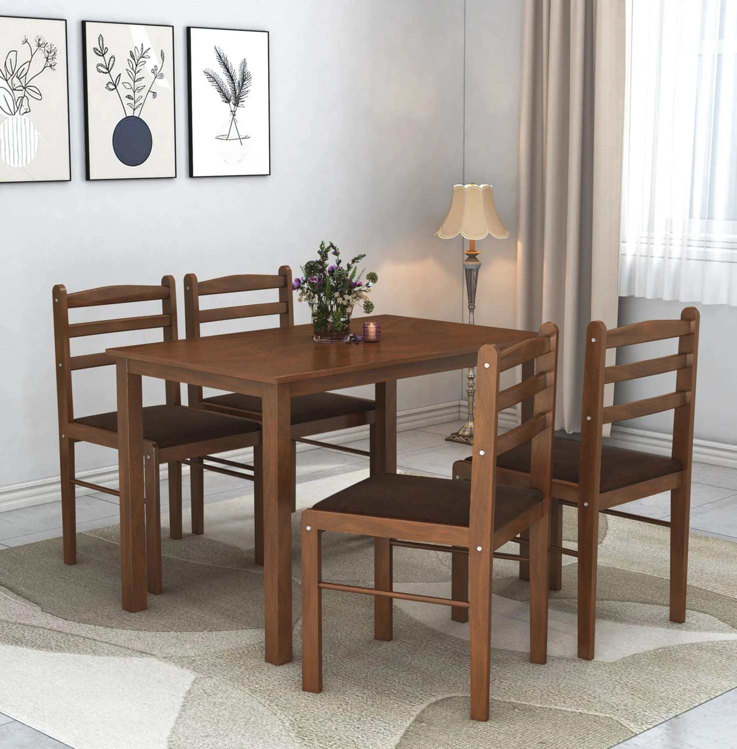 Image of Flipkart Perfect Homes Quattro Solid Wood 4 Seater Dining Set (Finish Color -Oak2, DIY(Do-It-Yourself))