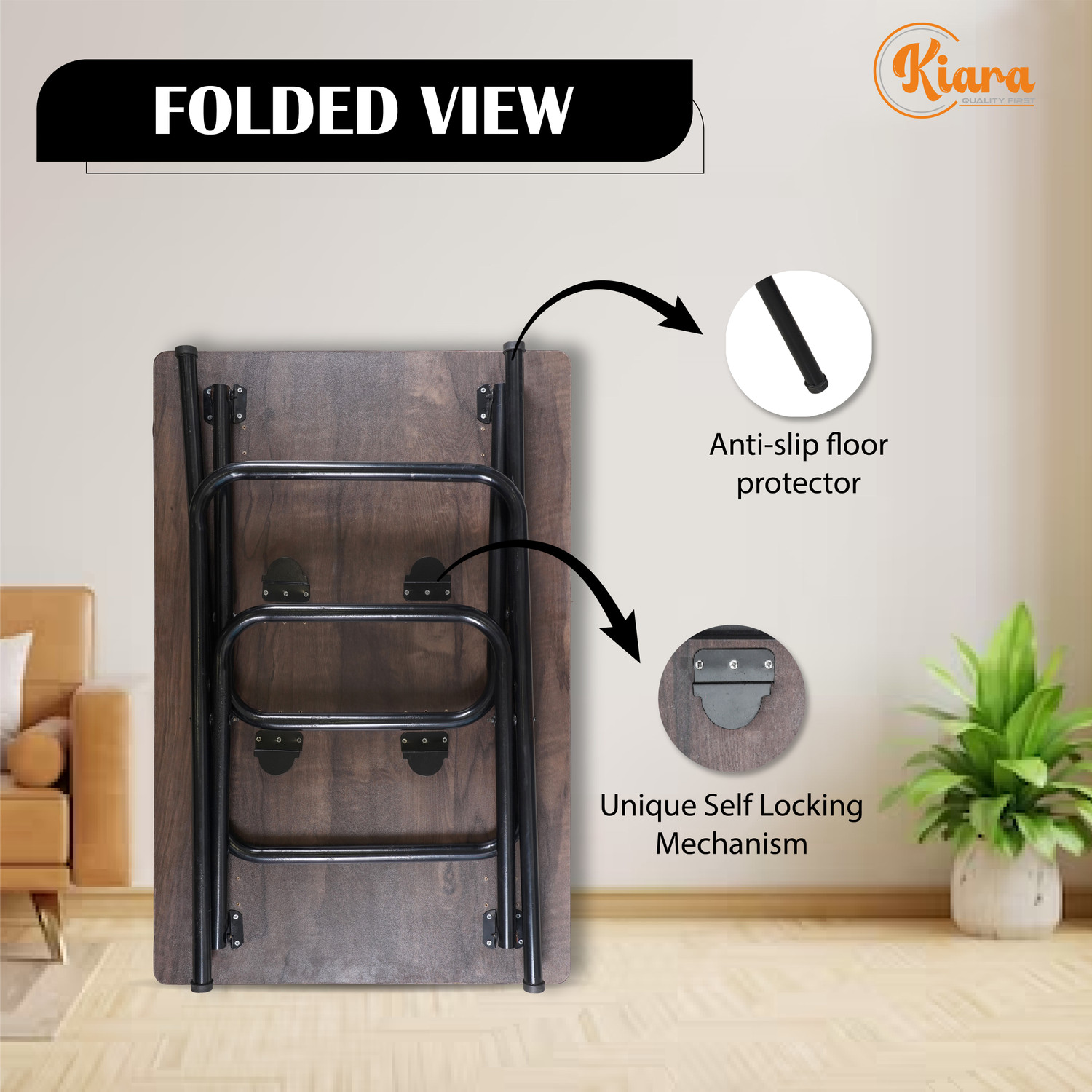 Image of Kiara Quality First Multi-Purpose Portable & Foldable Wooden Dining Table & Computer Desk Solid Wood Computer Desk (Straight, Finish Color - Brown, Pre-assembled)