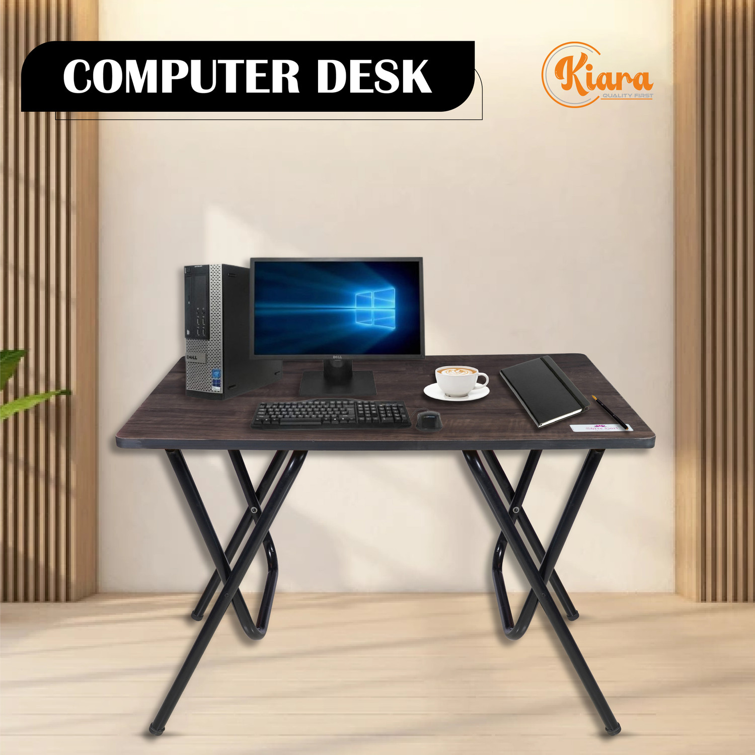 Image of Kiara Quality First Multi-Purpose Portable & Foldable Wooden Dining Table & Computer Desk Solid Wood Computer Desk (Straight, Finish Color - Brown, Pre-assembled)
