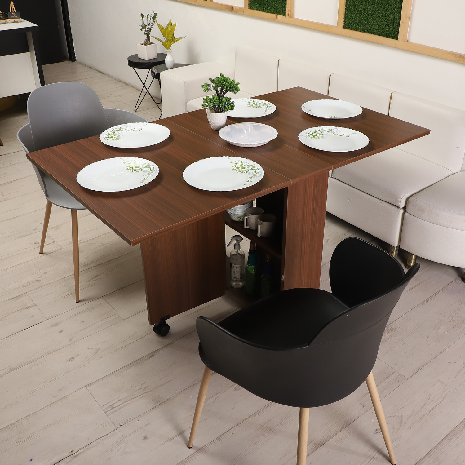 Image of FORKTAIL Space saving folding dining table with 2 tier Storage ( Without chairs) Engineered Wood 6 Seater Dining Table (Finish Color - MultiColor, DIY(Do-It-Yourself))
