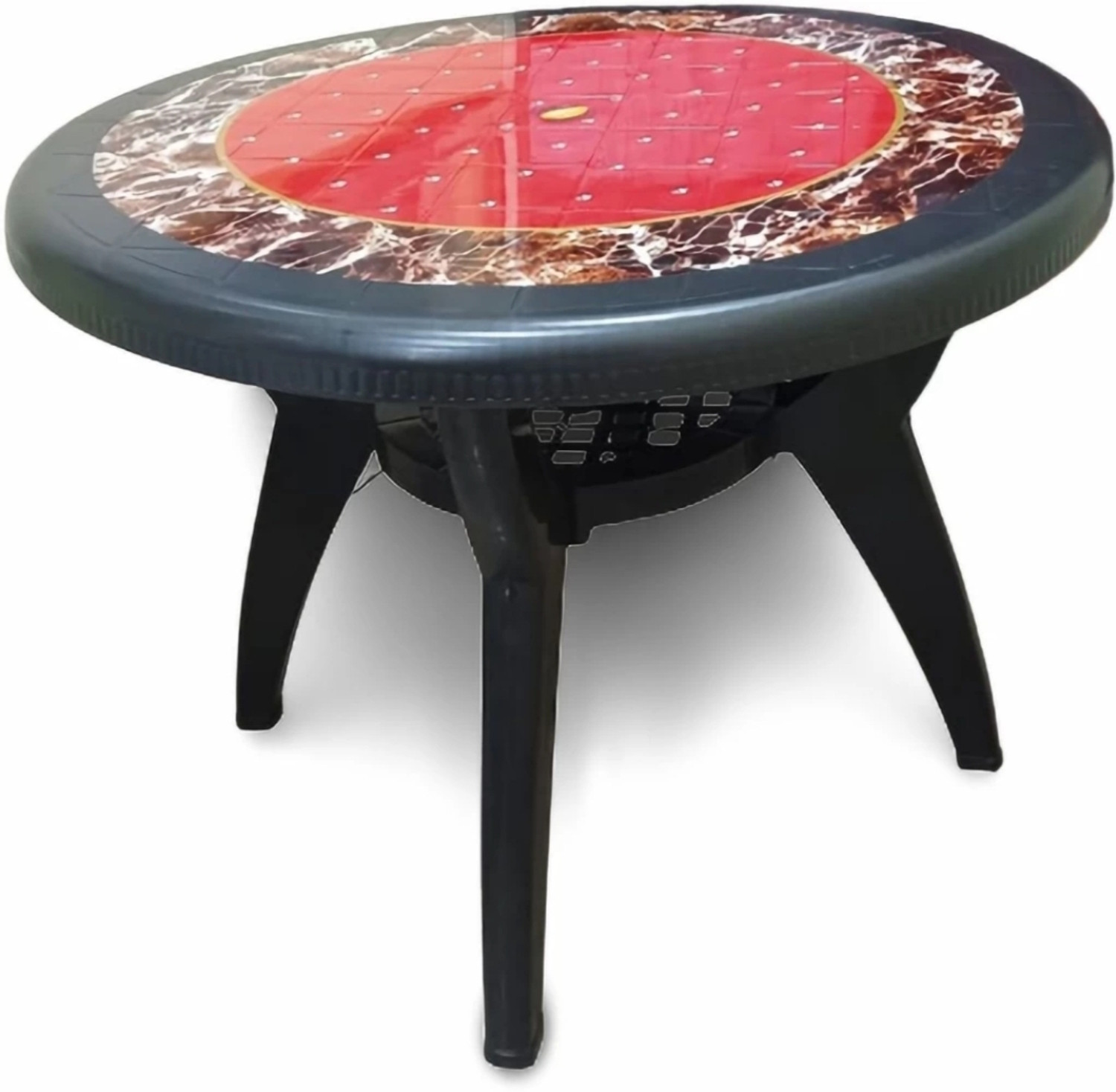Image of ARLAVYA Magna Model Sturdy Round Table for Home Garden Cafeteria Plastic 4 Seater Dining Table (Finish Color - Dark Brown, DIY(Do-It-Yourself))