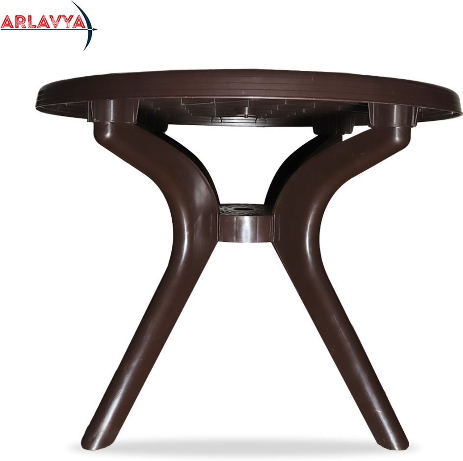 Image of ARLAVYA Magna Model Sturdy Round Table for Home Garden Cafeteria Plastic 4 Seater Dining Table (Finish Color - Dark Brown, DIY(Do-It-Yourself))
