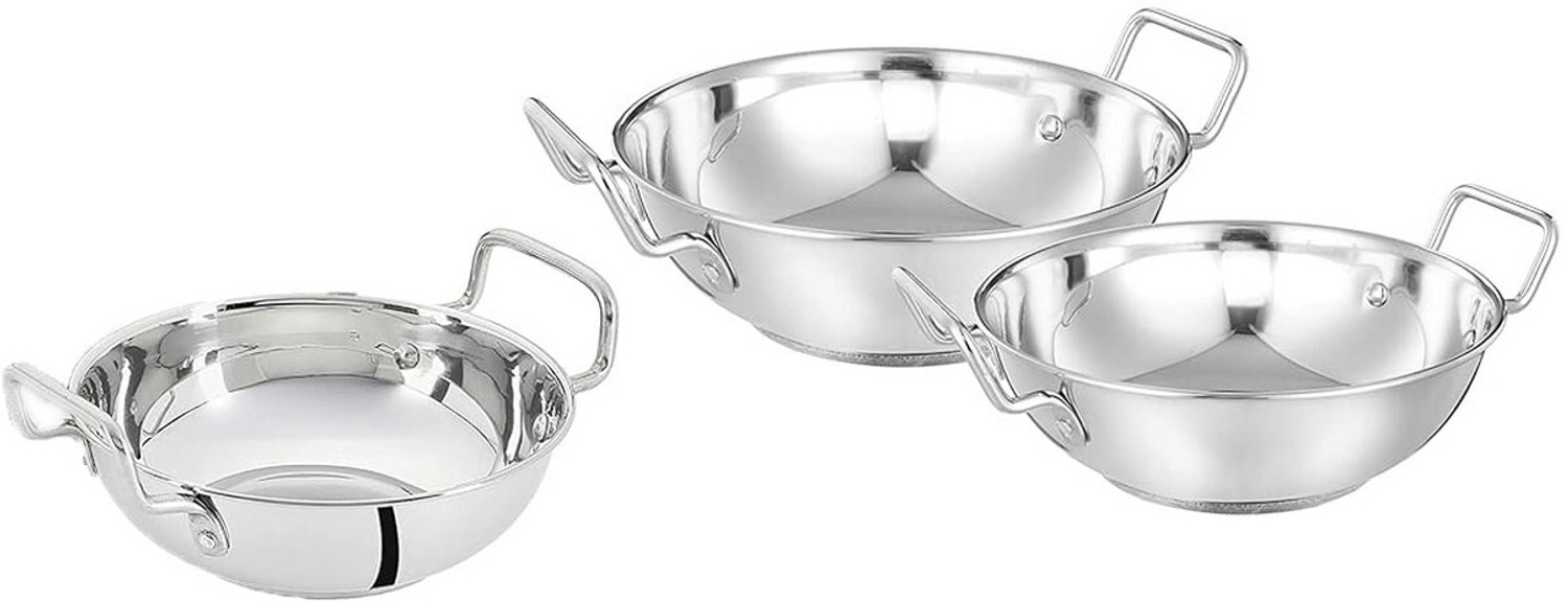 Image of Flipkart SmartBuy 4-Piece Red Stainless Steel Serving Casserole Handi Set with Lids & 2 S.Spoon Gravy Boat, Bowl, Butter Dish, Dish, Gravy Bucket Serving Set (Pack of 6)
