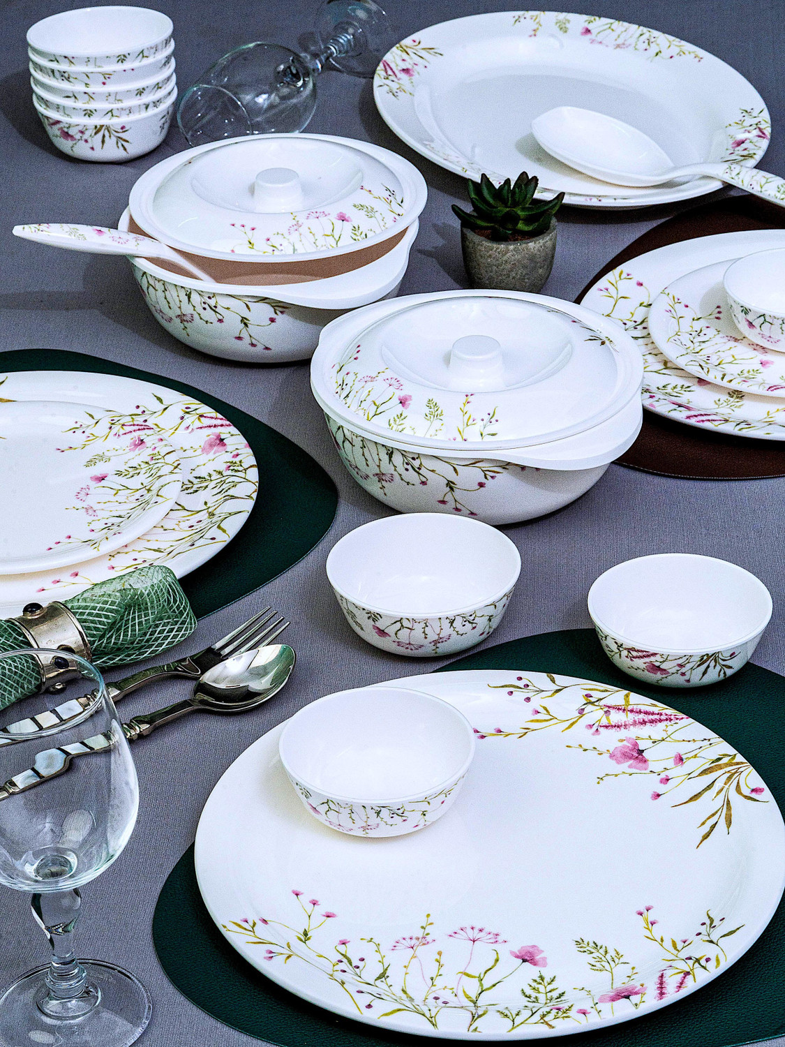 Image of New latest Pack of 23 Melamin Wood and Kemp Daisy Dinner Set (Blue, Microwave Safe)