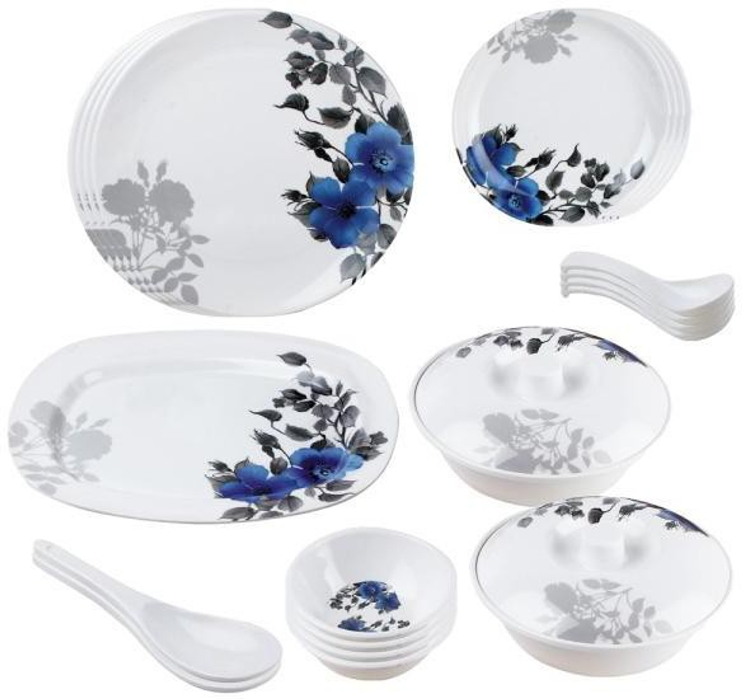 Image of New latest Pack of 23 Melamin Wood and Kemp Daisy Dinner Set (Blue, Microwave Safe)